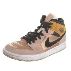 Nike Air Jordan 1 Mid Metallic Rose Gold and Black with Gold Suede